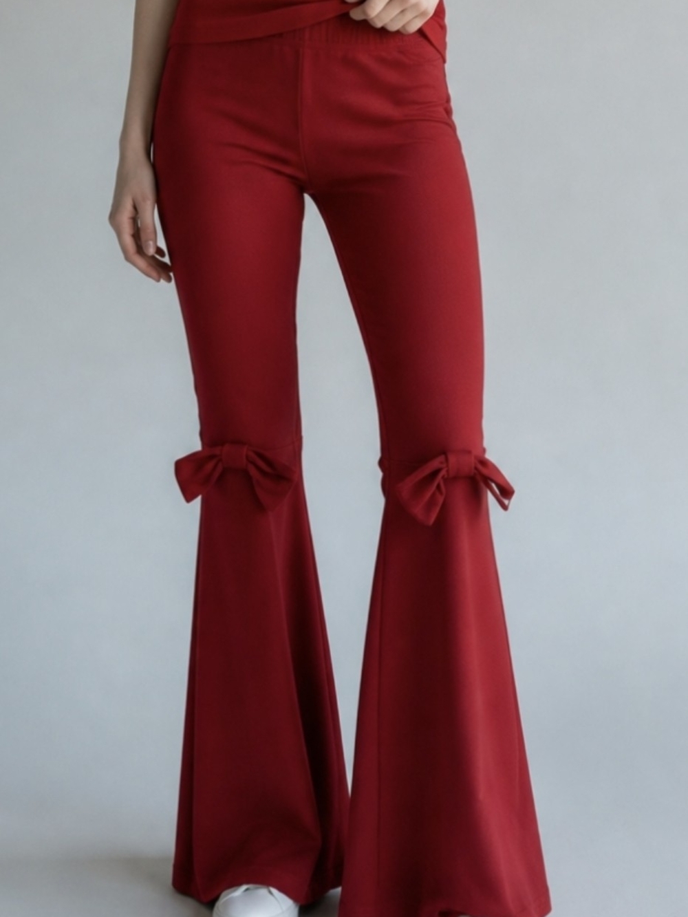 Women's Burgundy Bow-Accent Flare Pants
